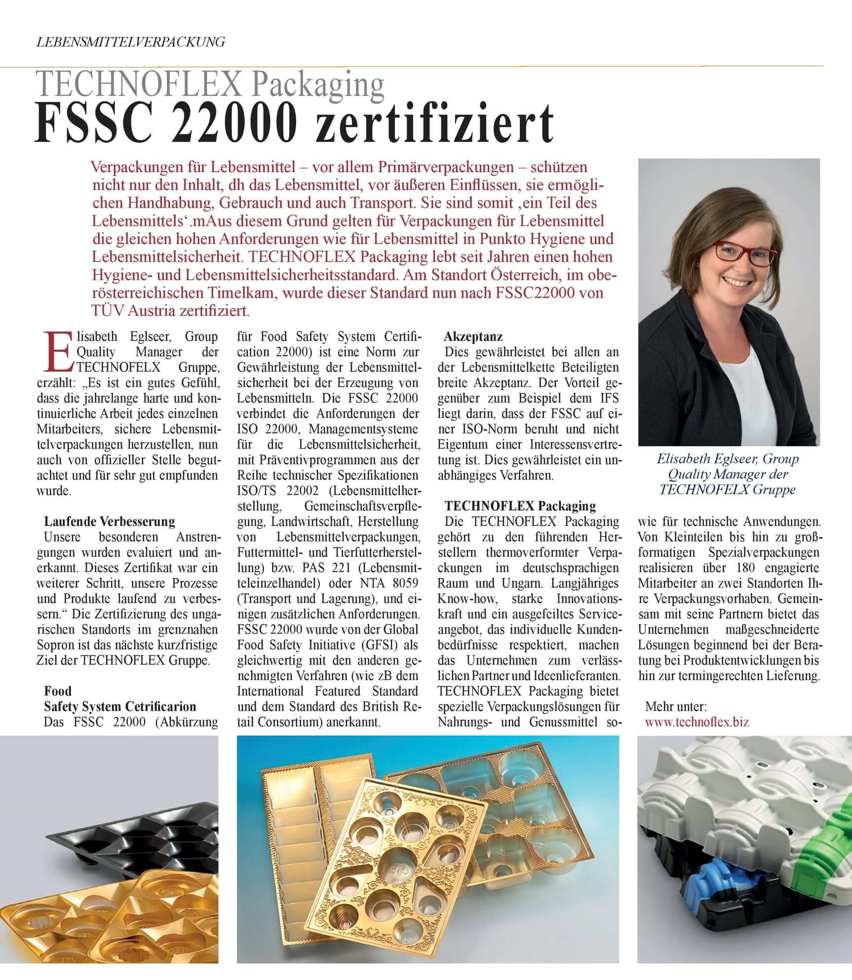 Technoflex FSSC Lebensmittelsicherheit Kompack Zeitungsartikel