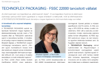 Technoflex FSSC élelmiszeripari tanúsítvány Transpack cikk